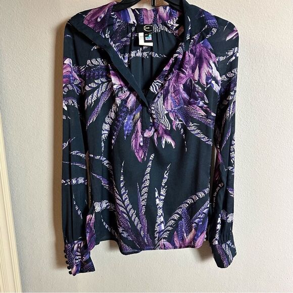 Just Cavalli Tops - Just Cavalli | S |feather print vintage cavalli blouse long sleeve modest blouse
